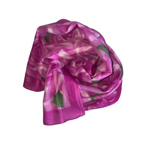 Liz Sinclair Pink Rose Floral Scarf Made In Italy Framed Edge Square 30x30 - Picture 3 of 6